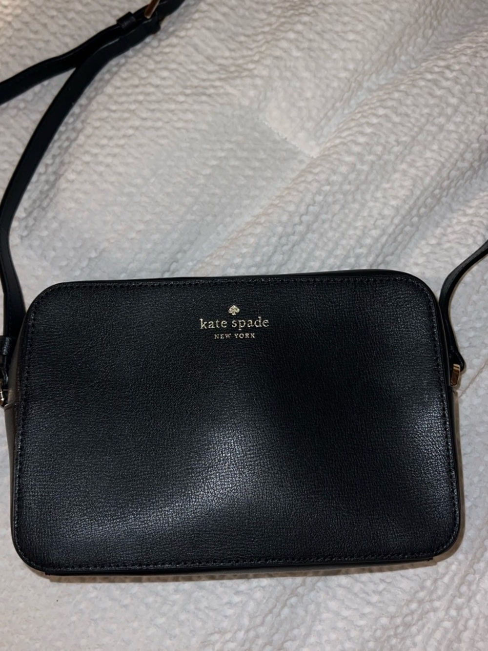 kate spade Black Leather Crossbody Camera Bag with Gold Logo